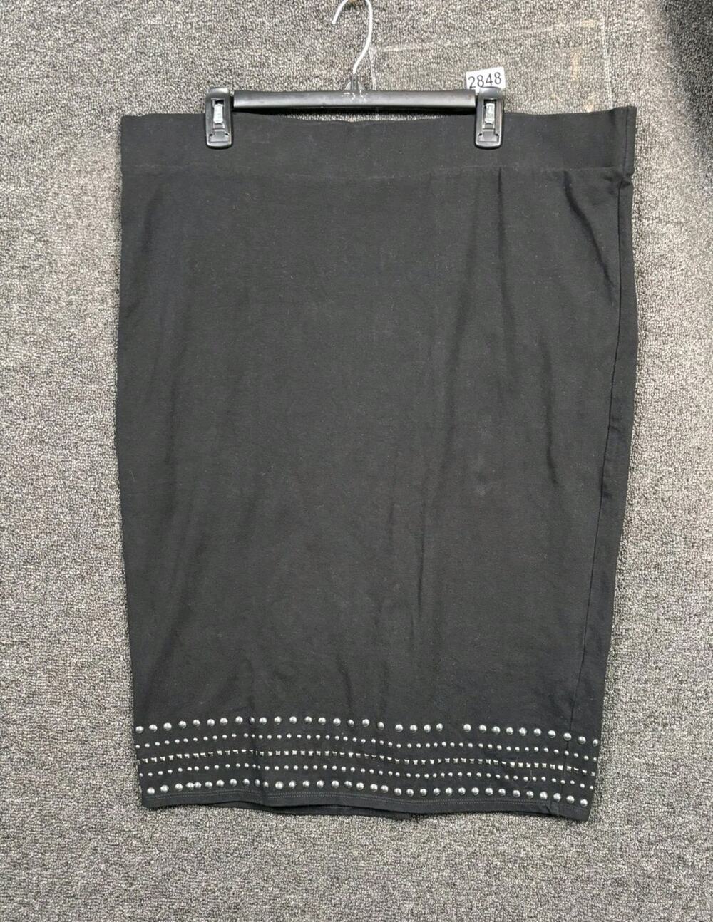 Torrid Midi Pencil Skirt Embellished Pointe Black Womens Size 2 (2X) Pull-On